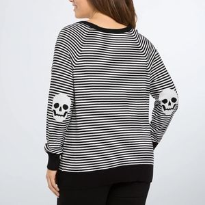 Torrid B&W Striped Skull Elbow Patch Sweater